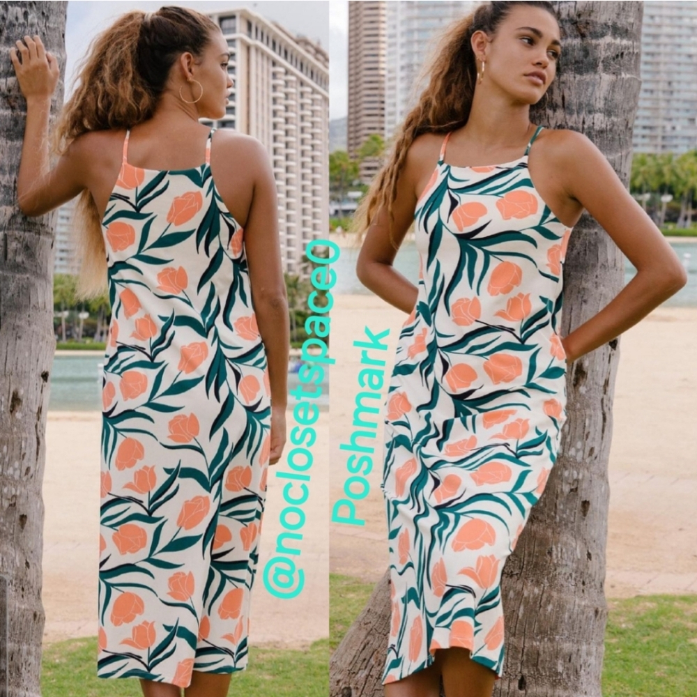Fighting Eel Dress Lisa Peach Roses L Midi Ava Sky Tank Racerback Floral Green